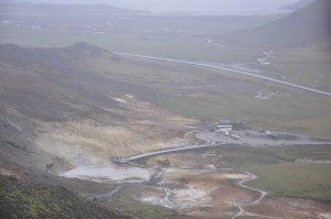 The geothermal field at Krysuvik is close to Reykjavik, and therefore often full of tourists. Some of the first attempts to use geothermal heat in Iceland ended when the well pipe exploded and created the crated just to the left of the visitor platform. 