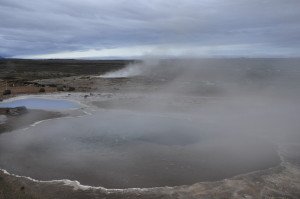 Stori Geysir, in the background, is the name-mother of all geysers. Since the 1930s, she has been dormant, but awakens occasionally in the wake of earthquakes. 