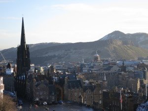 Edinburgh, the city of magnificent stone buildings, populated by young wizards and ghosts of famous geologists.  View from Edinburgh Castle , with the walls of the Salisbury Crags in the background.