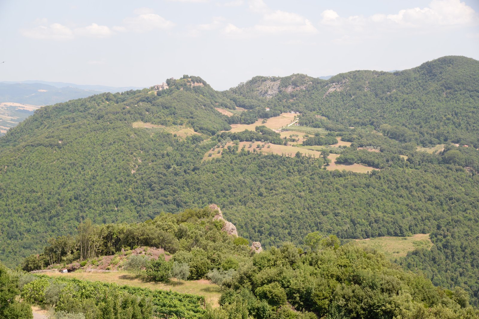 Libbiano, a village on a hill top, seen from Micciano, another village on a hill top. 